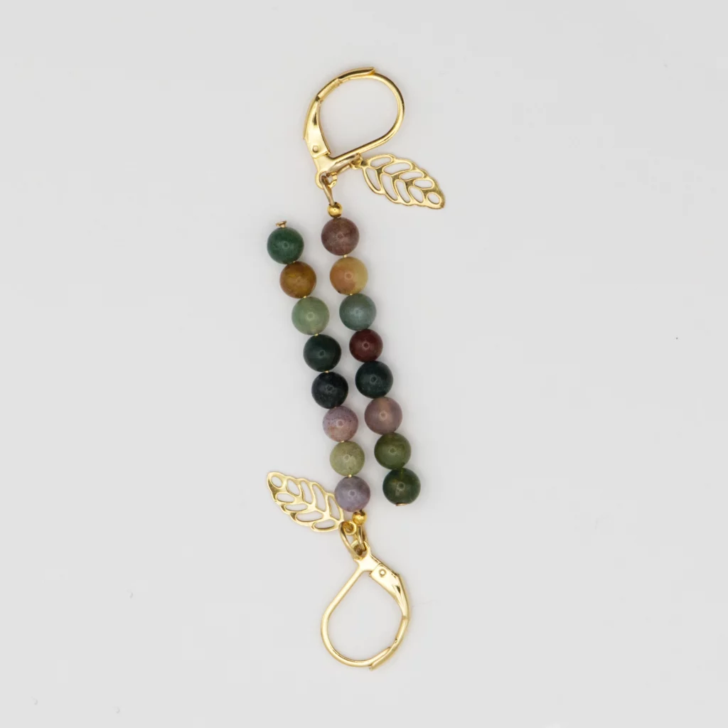 kolczyki z agatami indyjskimi i listkami ze stali