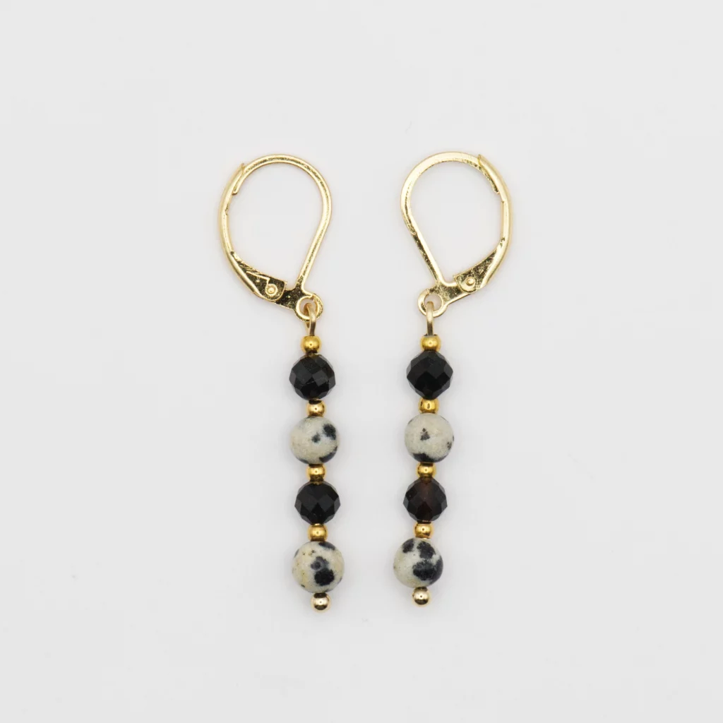 kolczyki z japisem dalmatyńskim i czarnym agatem