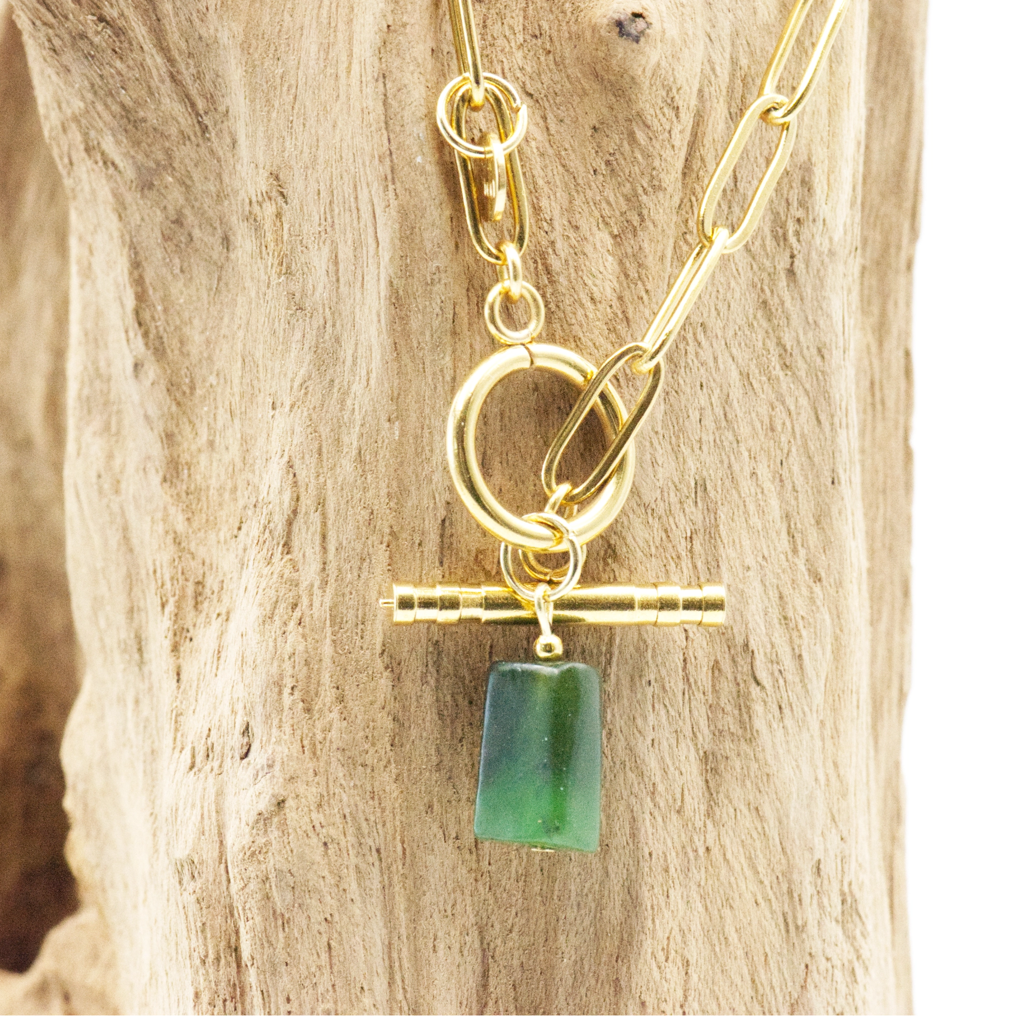 Eleganckie kolczyki z Nefrytem - Elegant Nefryt 3 naszyjnik na łańcuszku ze stali chirurgicznej z kamieniem naturalnym nefrytem