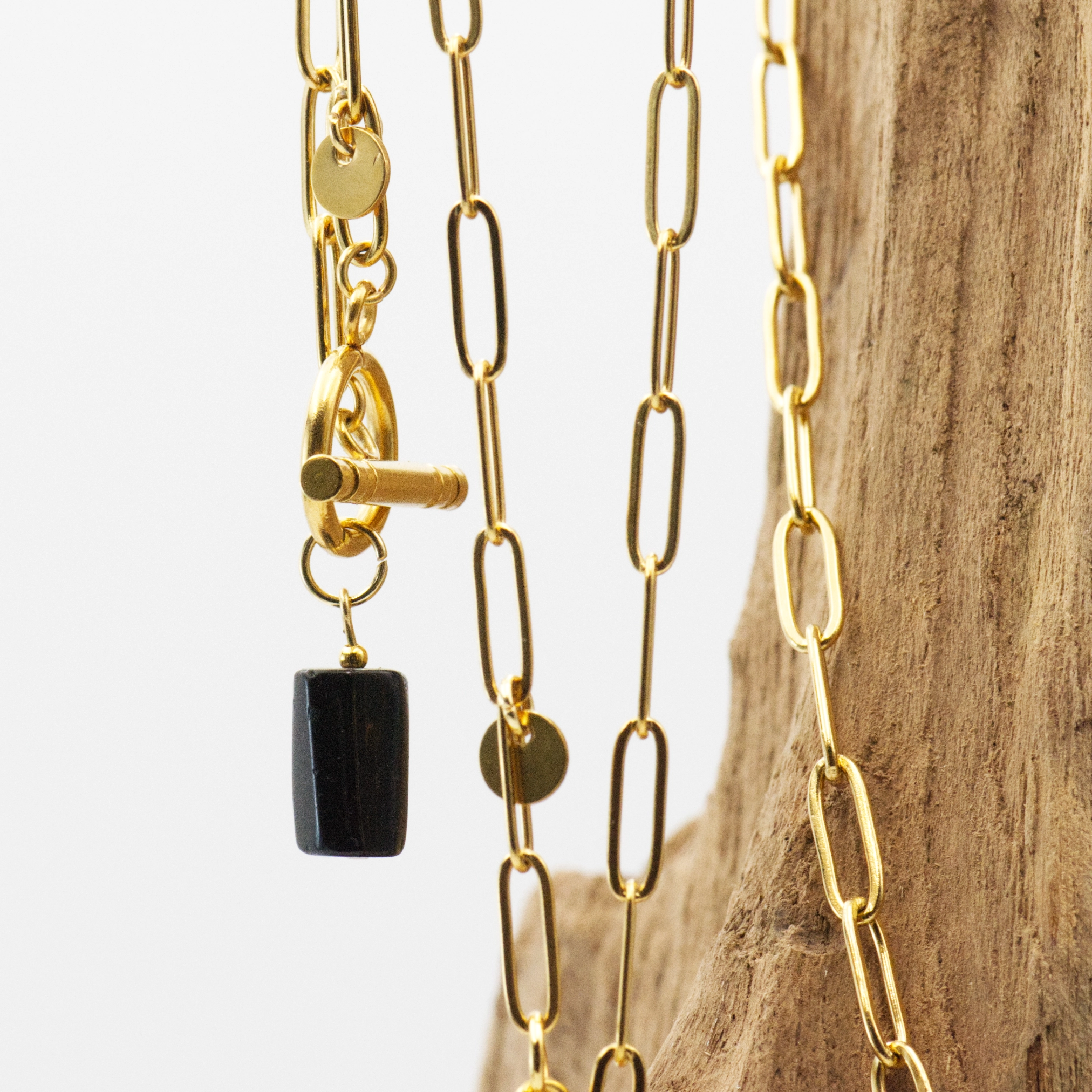 Kolczyki z Czarnym Turmalinem - Elegant Black Turmalin 4 naszyjnik na łańcuszku ze stali chirurgicznej z czarnym turmalinem