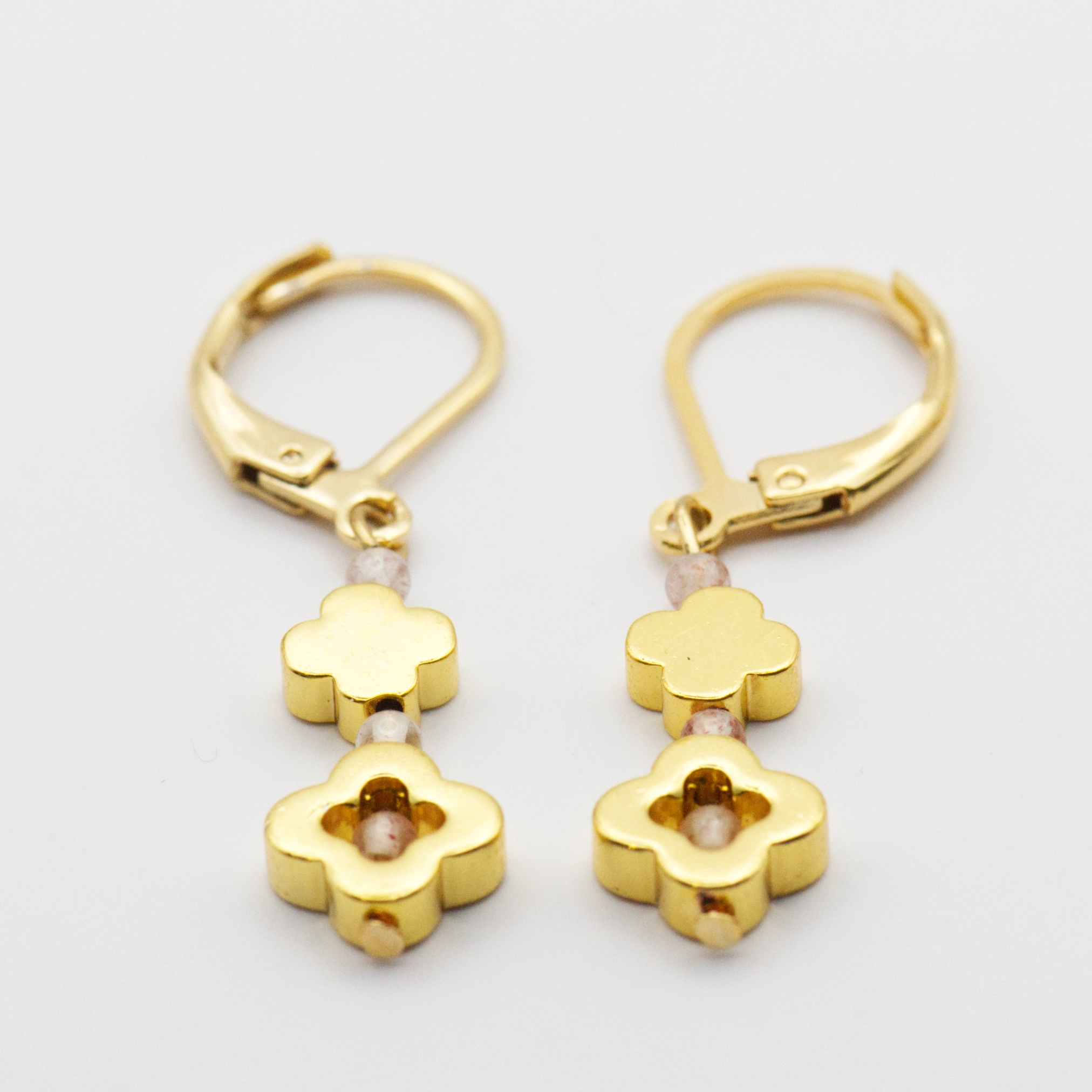 Moroccan - Kolczyki z Hematytem i Kwarcem truskawkowym 6 kolczyki z hematytem w kształcie marokańskiej koniczyny z kwarcem truskawkowym