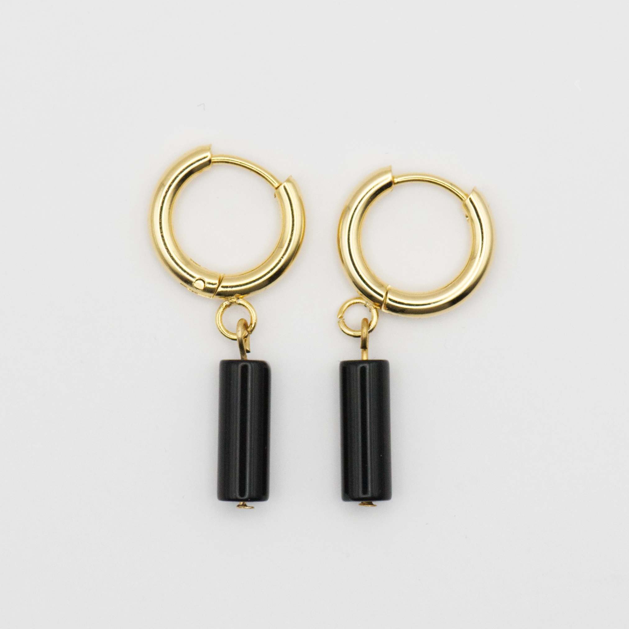 Kolczyki z onyksem - Elegant Onyks 1 kółka ze stali chirurgicznej z onyksem