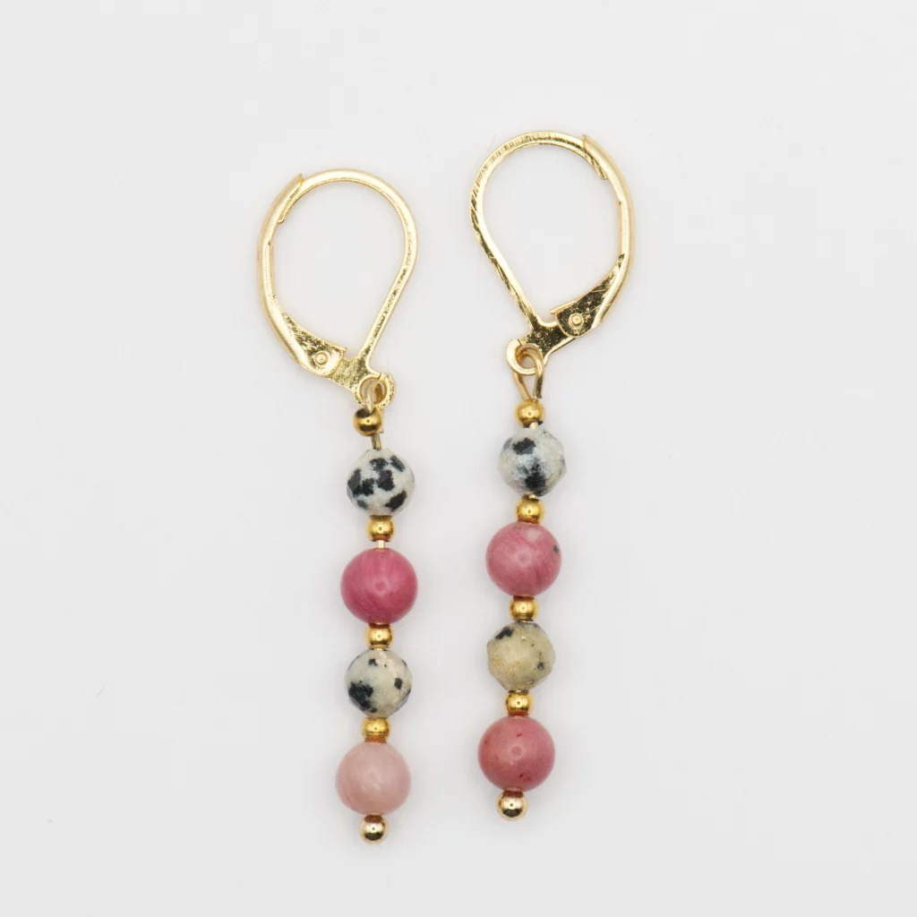 kolczyki z jaspisem dalmatyńskim i rodonitem