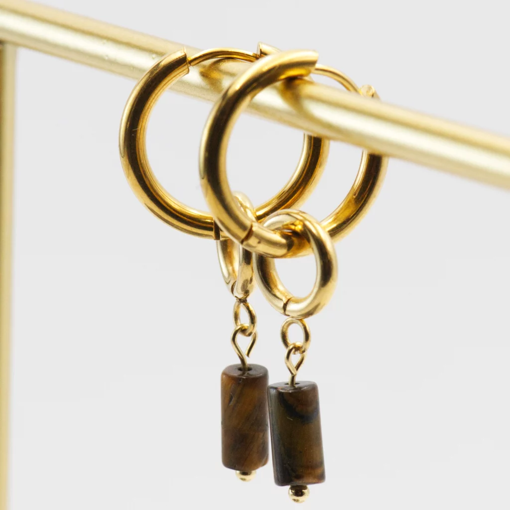 kolczyki ze stali chirurgicznej z tygrysim okiem