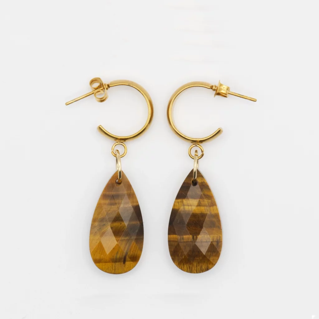 kolczyki z tygrysim okiem na zapięciach ze stali chirurgicznej