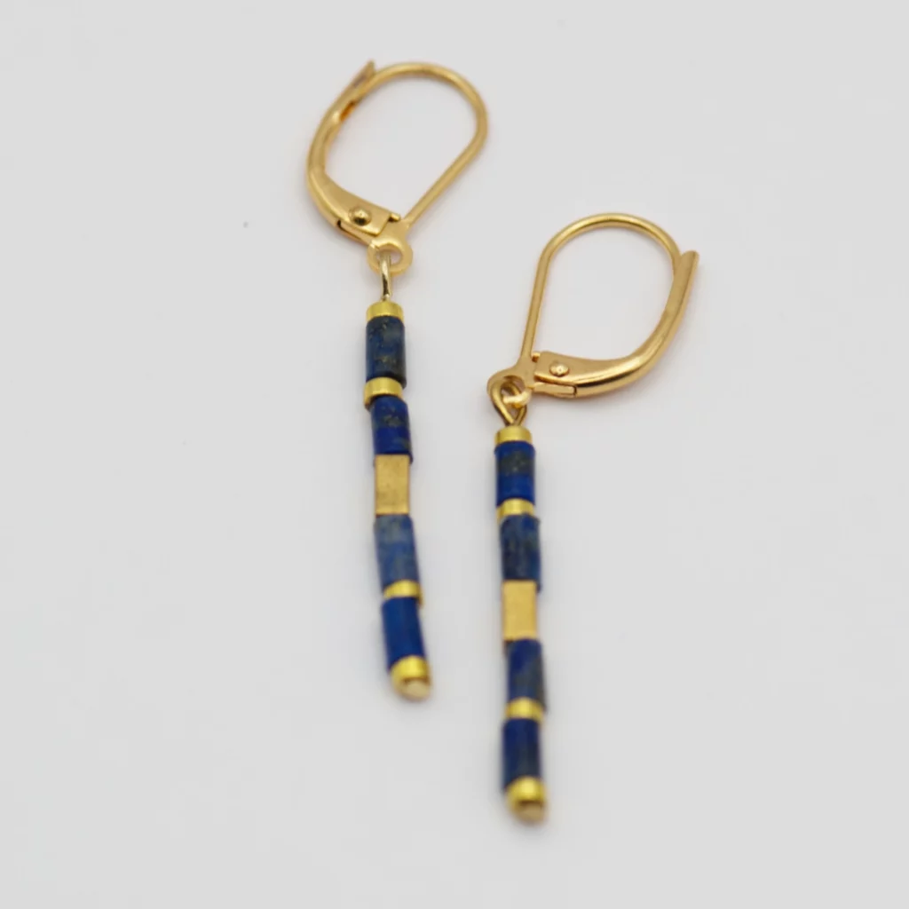 kolczyki z hematytem i lapisem lazuli z biglami ze stali chirurgicznej