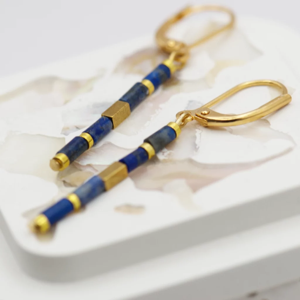 kolczyki z hematytem i lapisem lazuli z biglami ze stali chirurgicznej