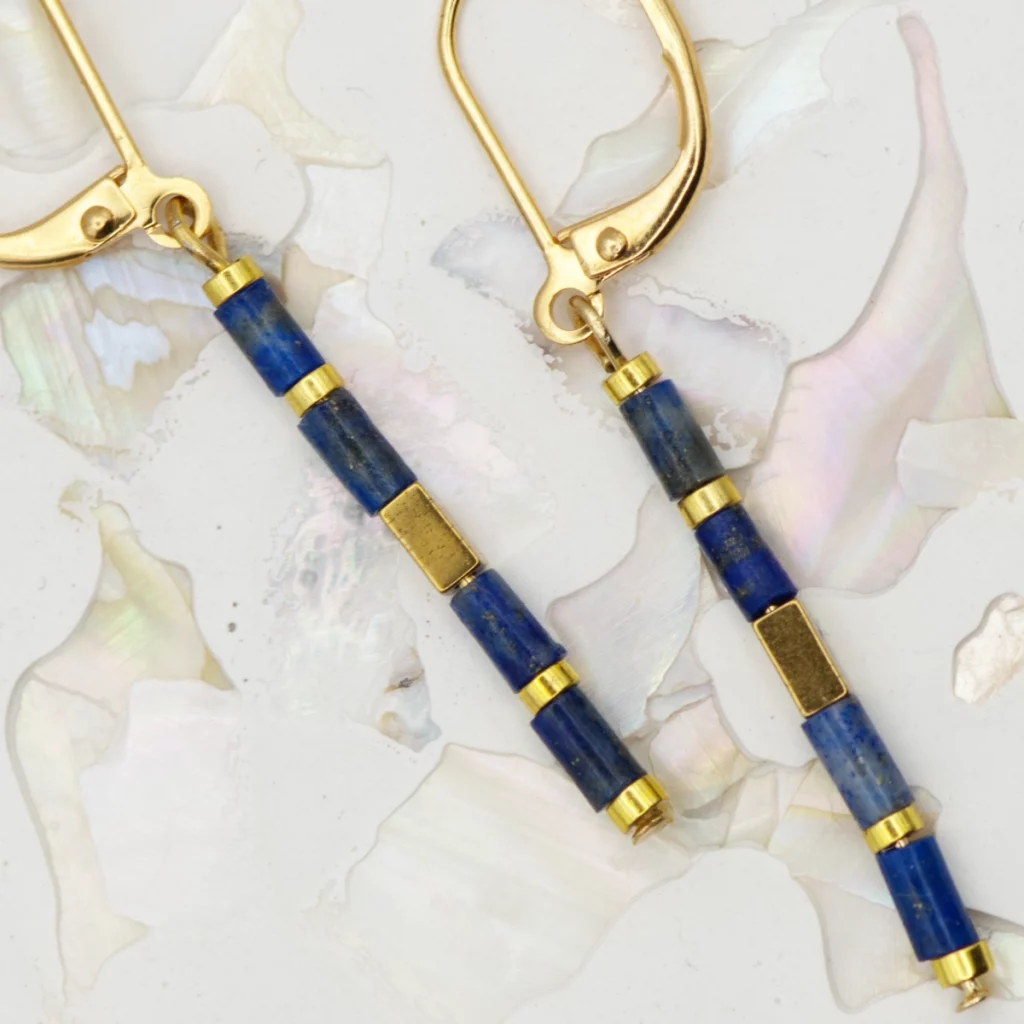 kolczyki z hematytem i lapisem lazuli z biglami ze stali chirurgicznej