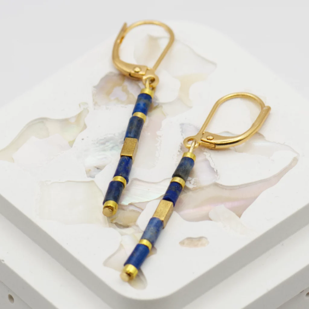 kolczyki z hematytem i lapisem lazuli z biglami ze stali chirurgicznej