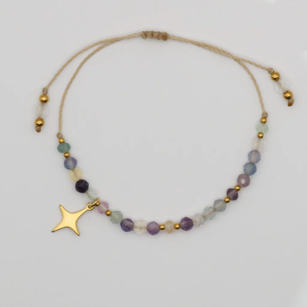 bransoletka stardust z fluorytu i zaiweszką ze stali chirurgicznej