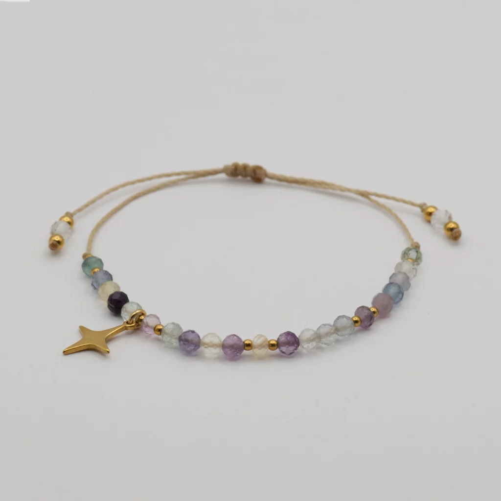 bransoletka stardust z fluorytu i zaiweszką ze stali chirurgicznej