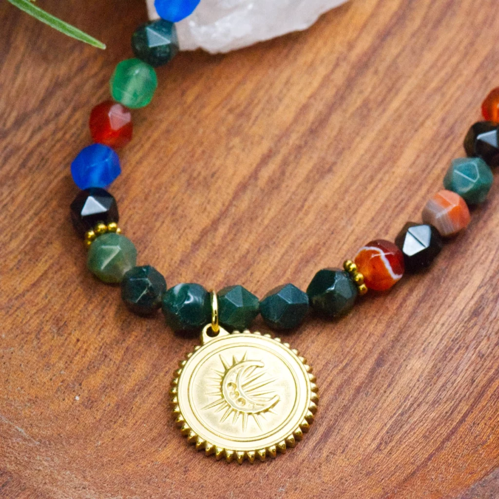 naszyjnik z agatami i z agatami mszystymi