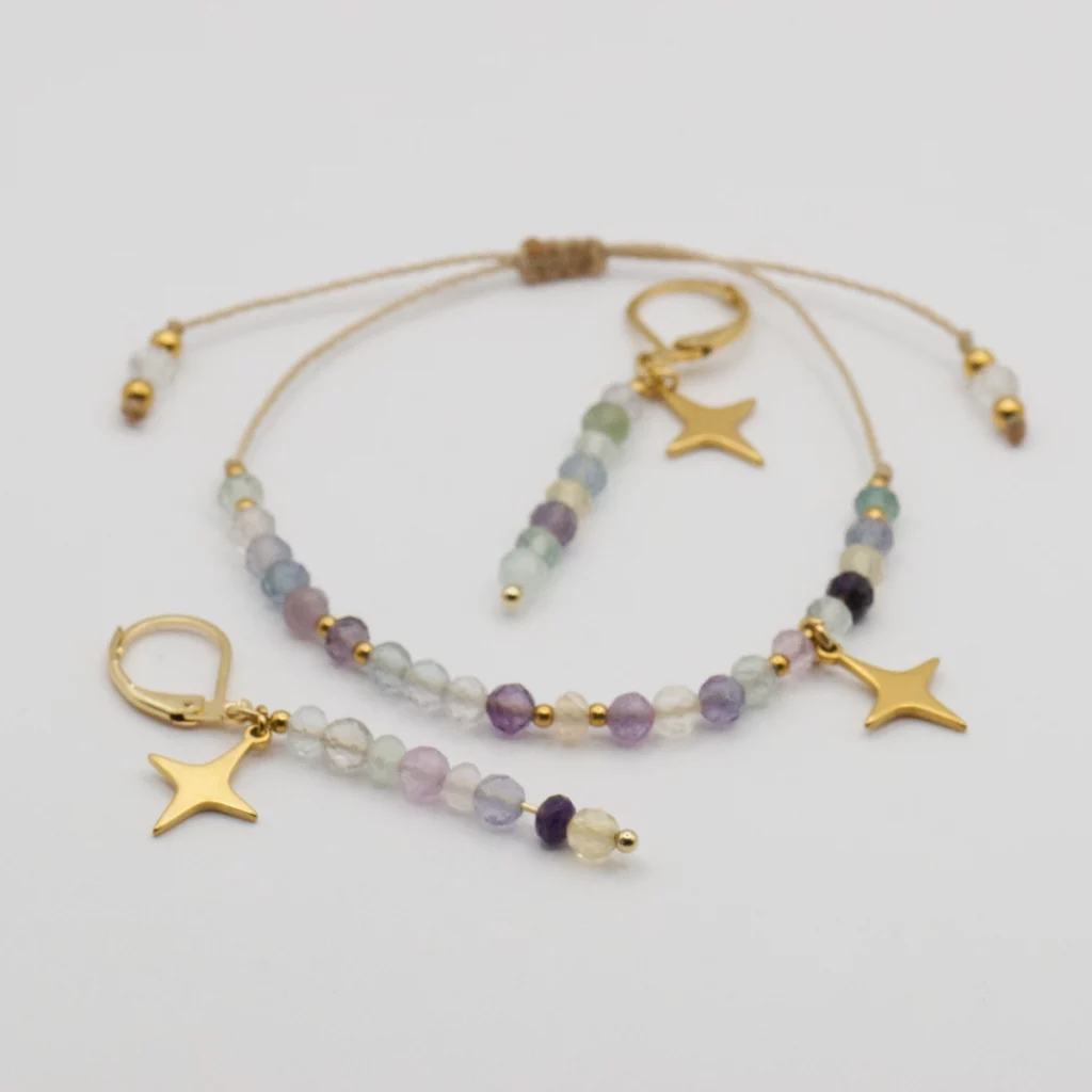 kolekcja stardust z fluorytu i zaiweszką ze stali chirurgicznej