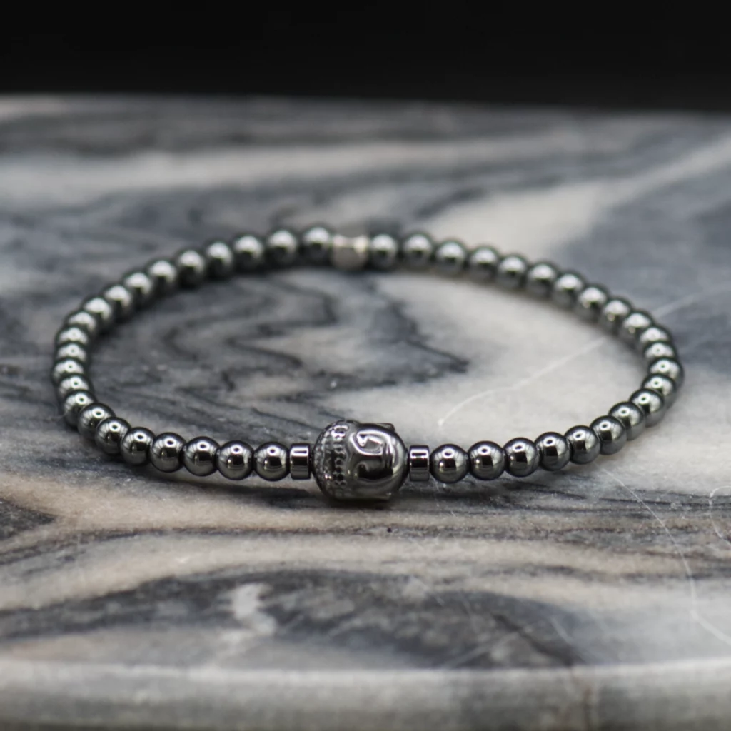 męska bransoletka z hematytu platerowanego z buddą pollygemstudio