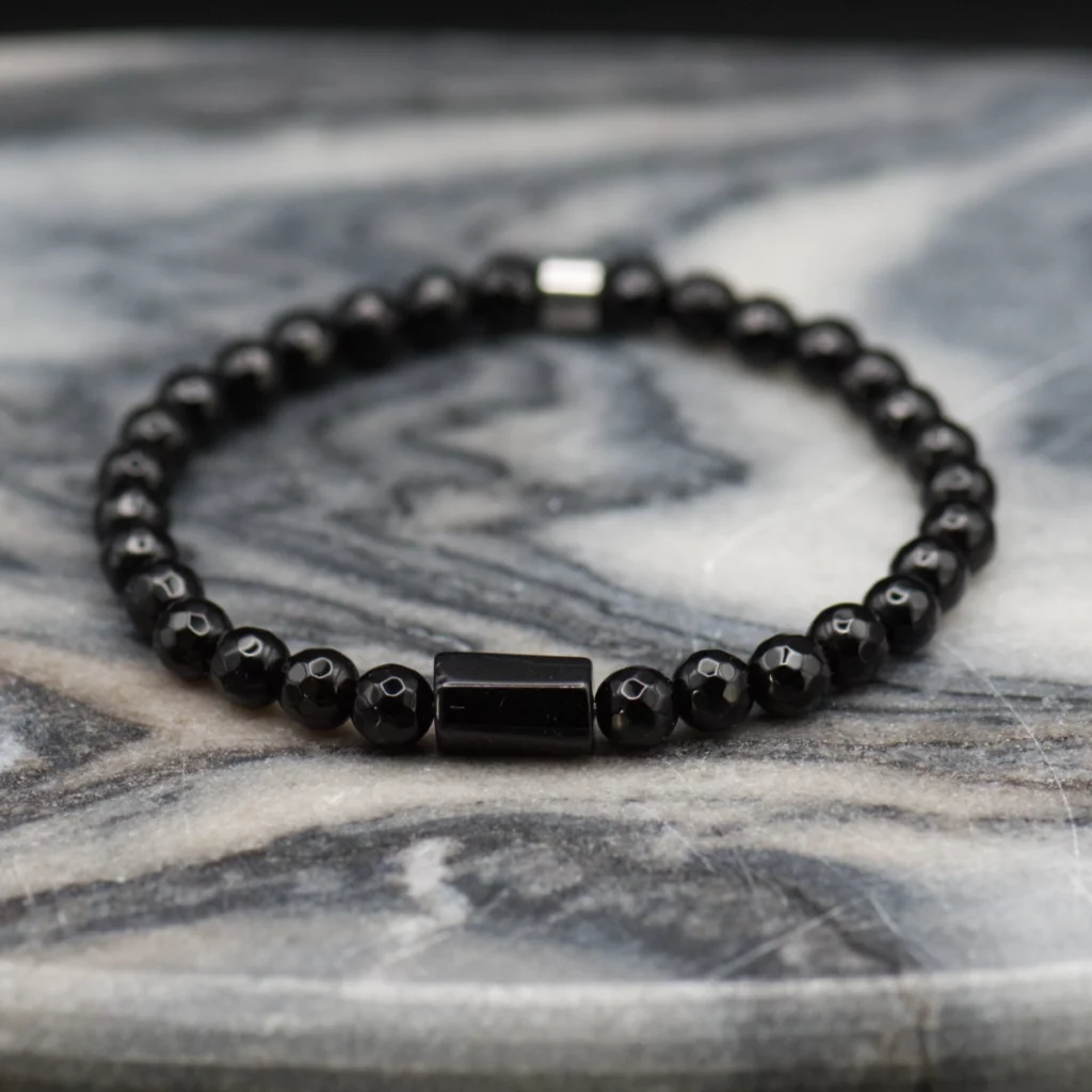męska bransoletka z turmalinem i onyksem z kamieni naturalnych pollygemstudio