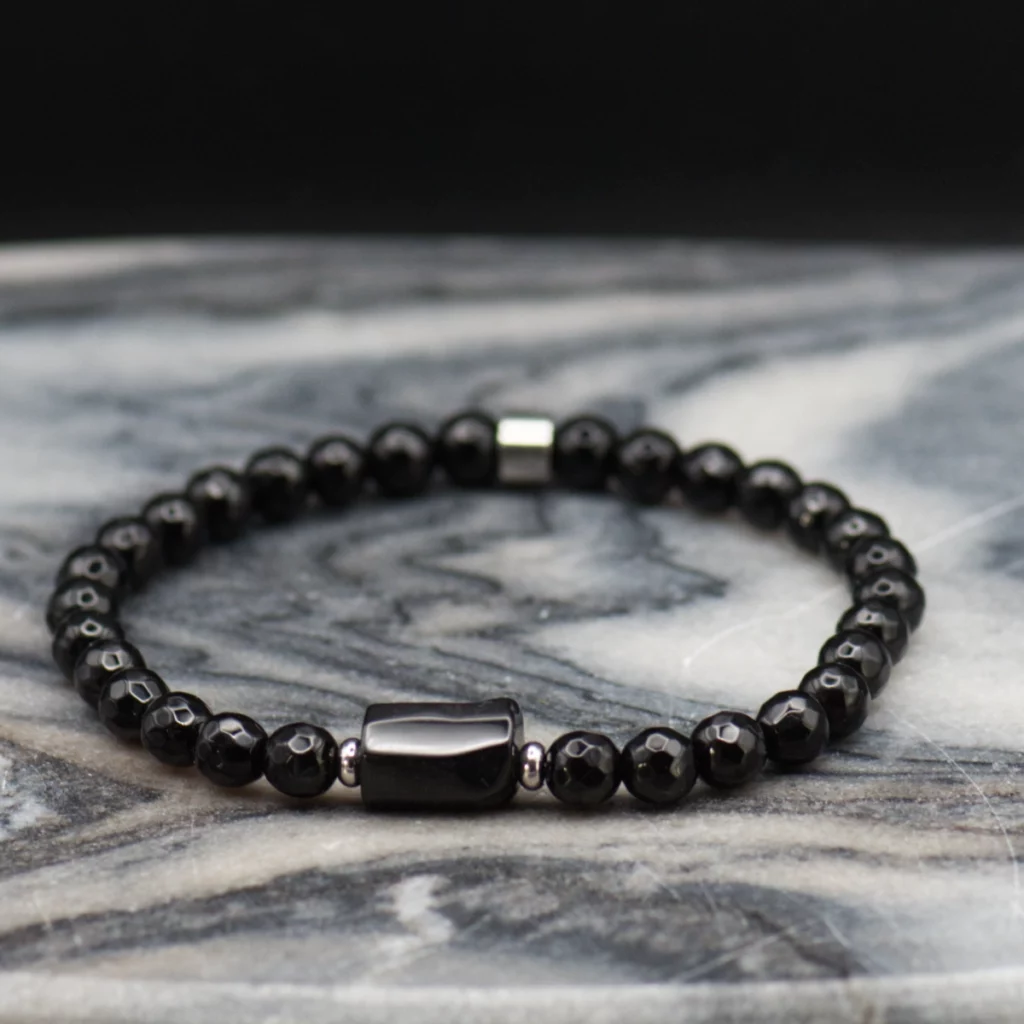 męska bransoletka z kamieniami naturalnymi onyksem i turmalinem pollygemstudio