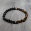 Męska bransoletka z kamieniami naturalnymi - Lawa & Tygrysie oko 5 bransoletka męska z lawy wulkanicznej i tygrysiego oka pollygemstudio