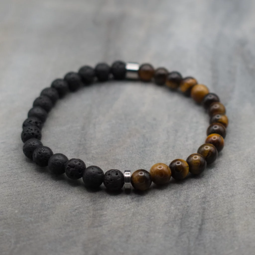 bransoletka męska z lawy wulkanicznej i tygrysiego oka pollygemstudio