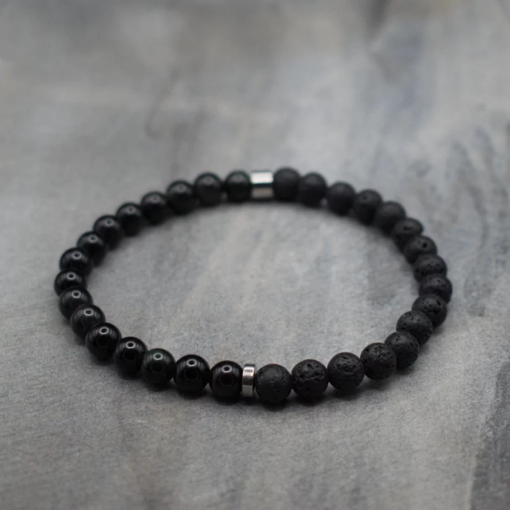 obsydian tęczowy bransoletka męska z lawą pollygemstudio