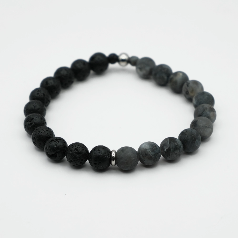 Bransoletka męska z lawy wulkanicznej i larvikitu