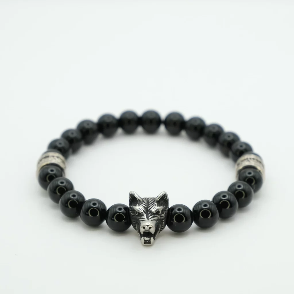 Męska Bransoletka Onyks Wolf 8mm