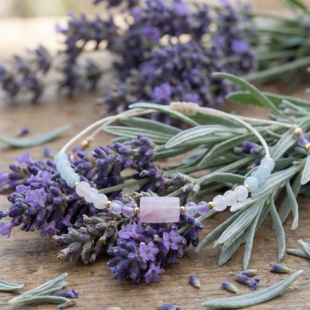 Bransoletka z kamieni naturalnych z Kunzytem na SPOKÓJ